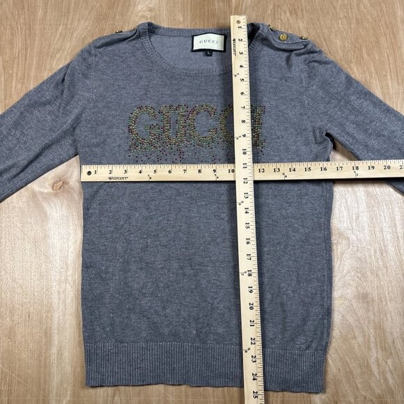 Gucci Women’s Gray Size Rhinestones Long Sleeve Pullover Sweater Size Large - Picture 4 of 5